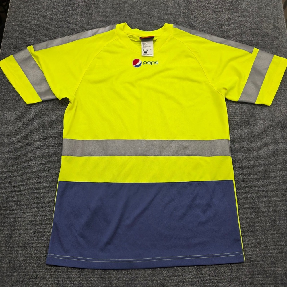 Pepsi Aramark Hi-Vis Safety Shirt Mens Small Yellow Reflective Work Tee Employee